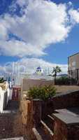 traditional church in small village oia on santorini