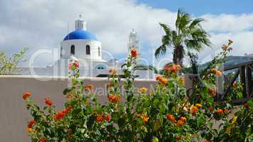 traditional church in small village oia on santorini