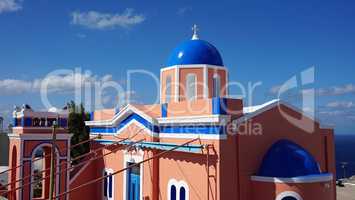 traditional church in small village oia on santorini