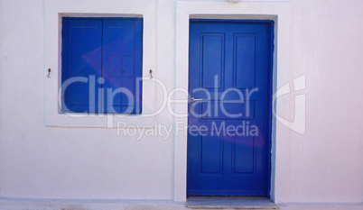 colorful door in oia village on santorini island