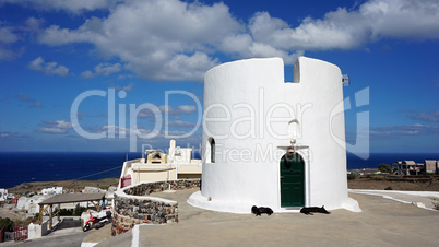 traditional greece windmill in oia on santorini island