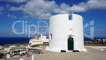 traditional greece windmill in oia on santorini island