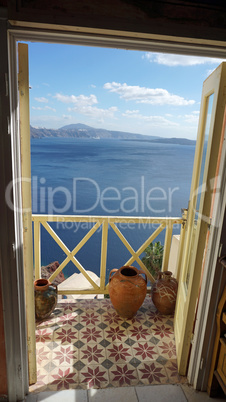 viewpoint in oia village on santorini island