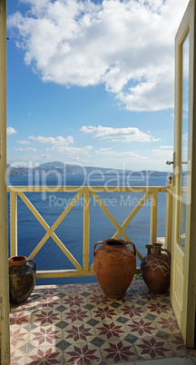 viewpoint in oia village on santorini island