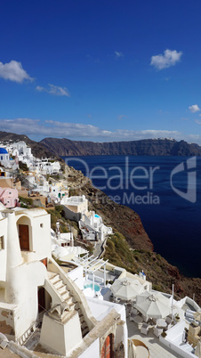 view over small oia village on santorini island