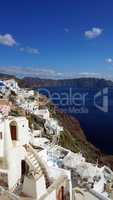 view over small oia village on santorini island