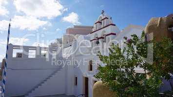 traditional church in small village oia on santorini