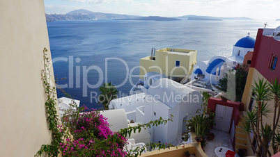 view over small oia village on santorini island