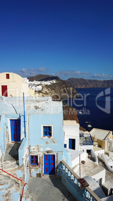 view over small oia village on santorini island