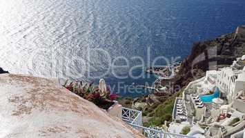 viewpoint in oia village on santorini island