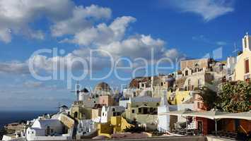 view over small oia village on santorini island