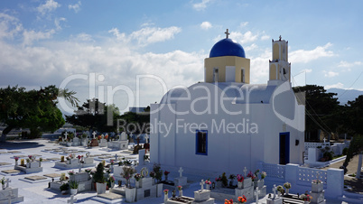 small and traditional greece chapel in perissa