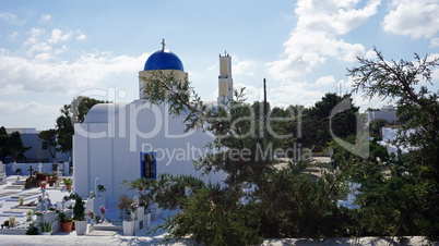 small and traditional greece chapel in perissa