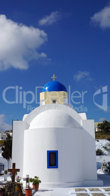 small and traditional greece chapel in perissa