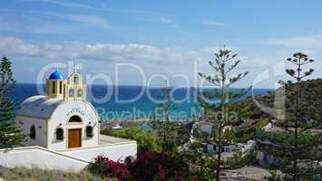 small and traditional greece chapel in perissa