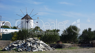 traditional greece windmill in perissa on santorini island