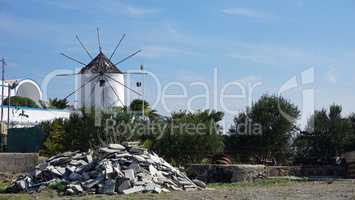 traditional greece windmill in perissa on santorini island