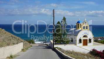 small and traditional greece chapel in perissa