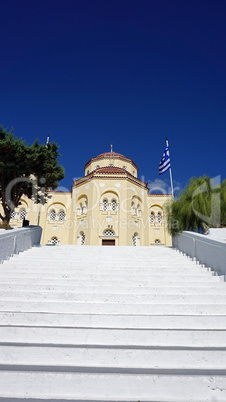 chapel in small greece village pyrgos on santorini