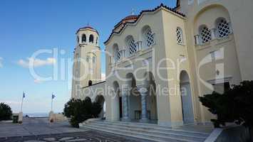 chapel in small greece village pyrgos on santorini