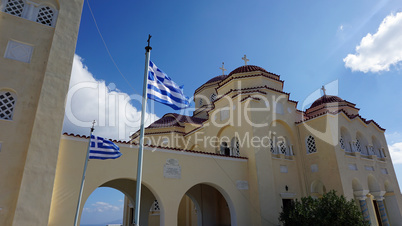 chapel in small greece village pyrgos on santorini