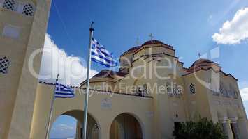 chapel in small greece village pyrgos on santorini