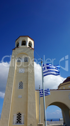 chapel in small greece village pyrgos on santorini