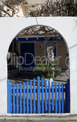 door in small greece village exo gonia on santorini