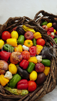 basket full of fruits and vegetables from greece