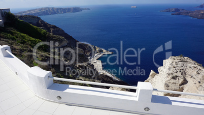 view of volcan caldera in athinios on santorini