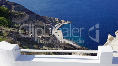 view of volcan caldera in athinios on santorini