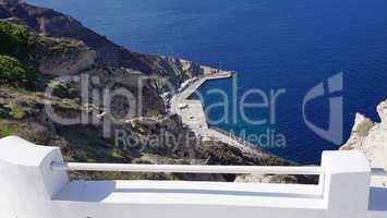 view of volcan caldera in athinios on santorini