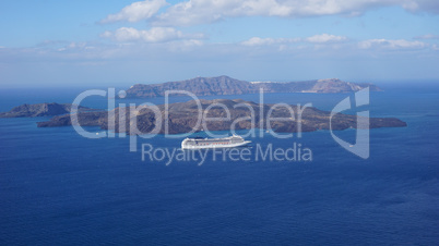 view of volcan caldera in athinios on santorini