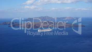 view of volcan caldera in athinios on santorini