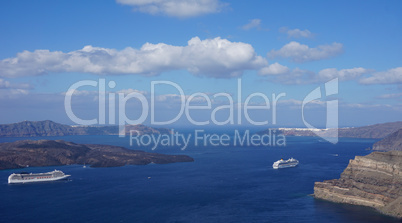 view of volcan caldera in athinios on santorini