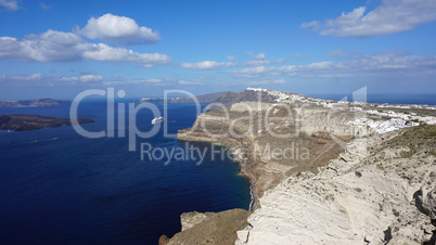 view of volcan caldera in athinios on santorini