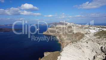 view of volcan caldera in athinios on santorini