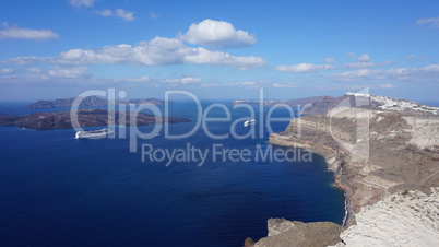 view of volcan caldera in athinios on santorini