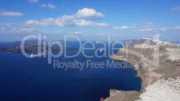 view of volcan caldera in athinios on santorini