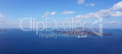 view of volcan caldera in athinios on santorini