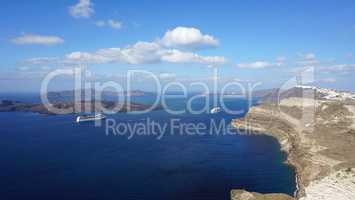 view of volcan caldera in athinios on santorini