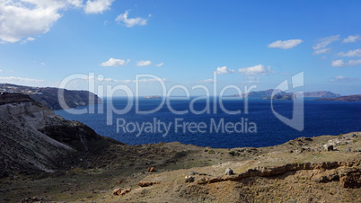 volcanic landscape in megalochori on santorini island