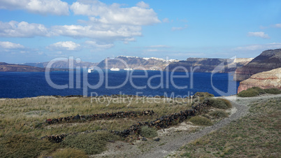 volcanic landscape in megalochori on santorini island