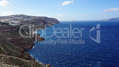 volcanic landscape in megalochori on santorini island