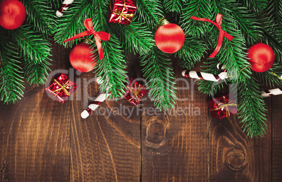 Christmas Decoration Over Wooden Background. Vintage