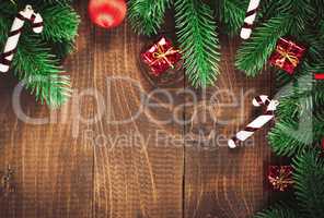 Christmas Decoration Over Wooden Background. Vintage