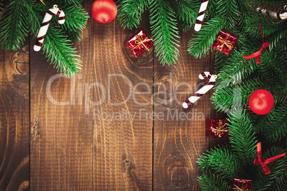 Christmas Decoration Over Wooden Background. Vintage