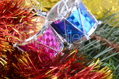 Closeup on colourful Christmas decorations