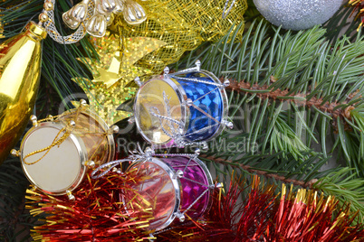 Closeup on colourful Christmas decorations