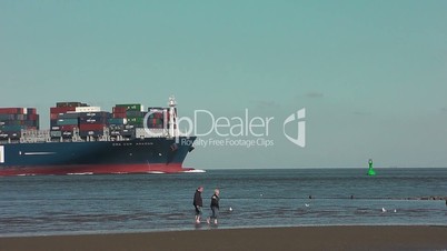 Containerschiff auf der Elbe